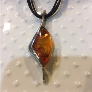 Custom made Amber in Serling silver necklace